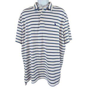 Polo Ralph Lauren White Striped Blue Short Sleeve Polo Shirt Size XXL